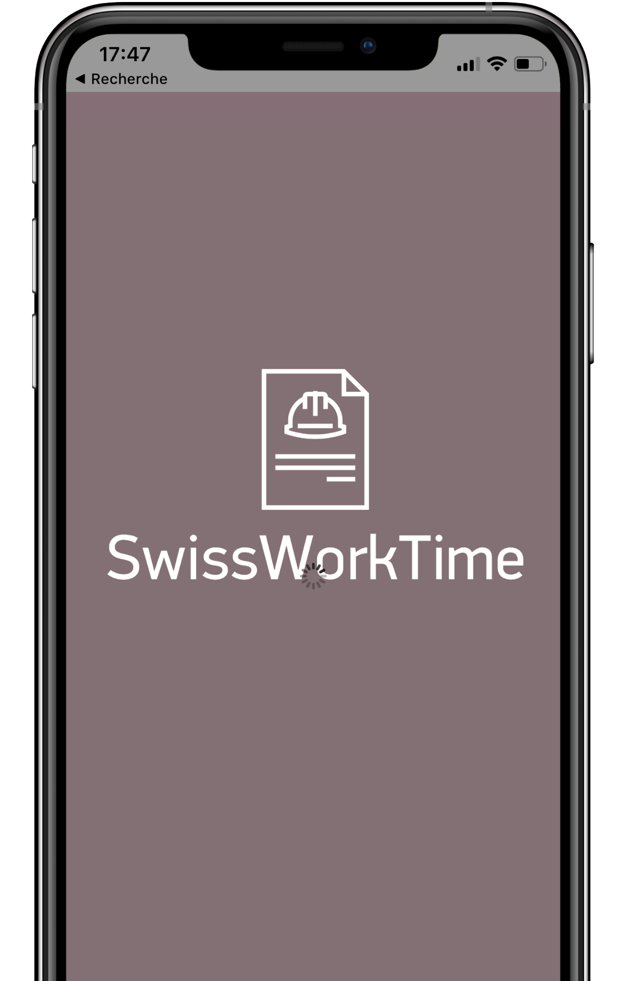 écran démarrage application SwissWorkTime