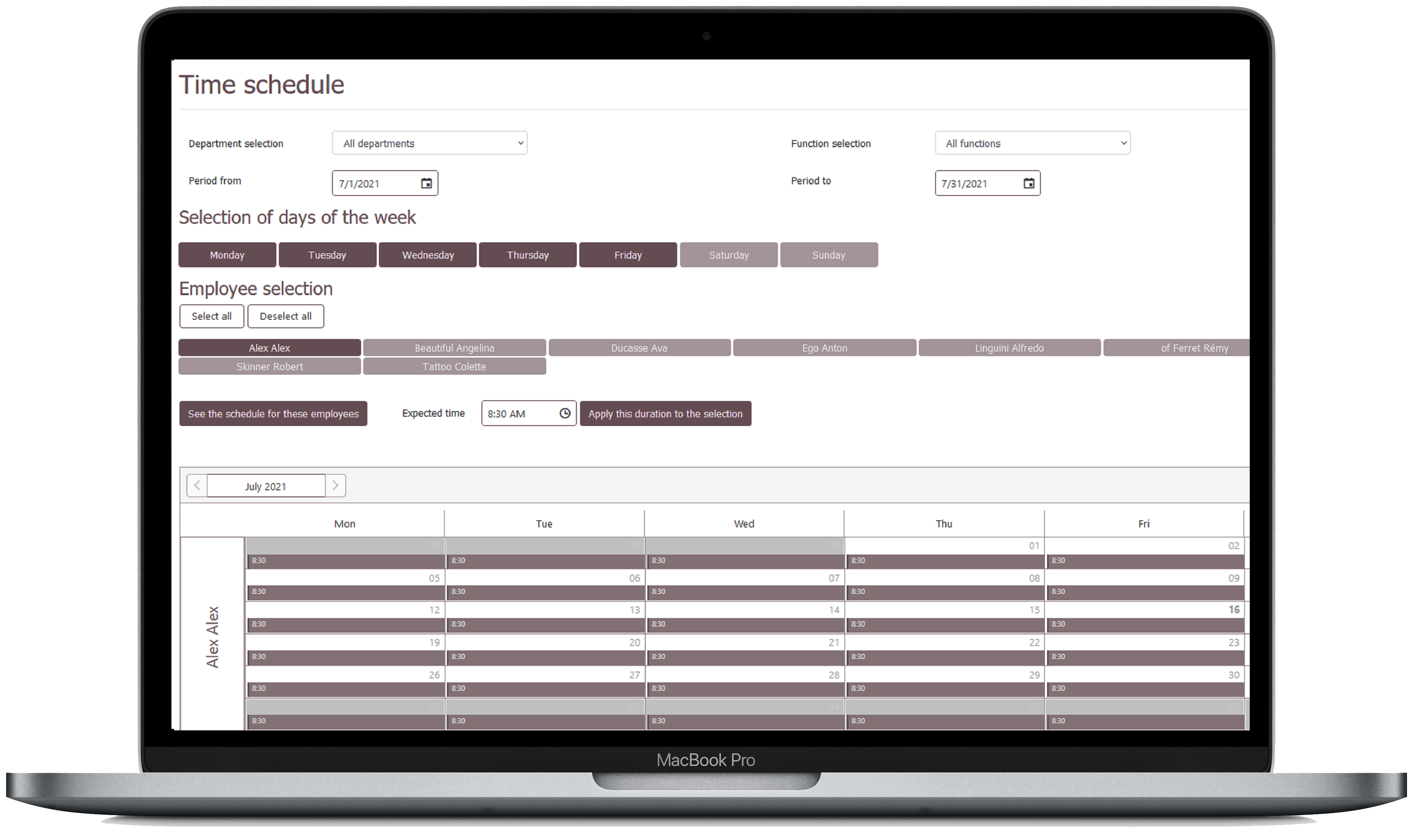 backoffice planification time schedule