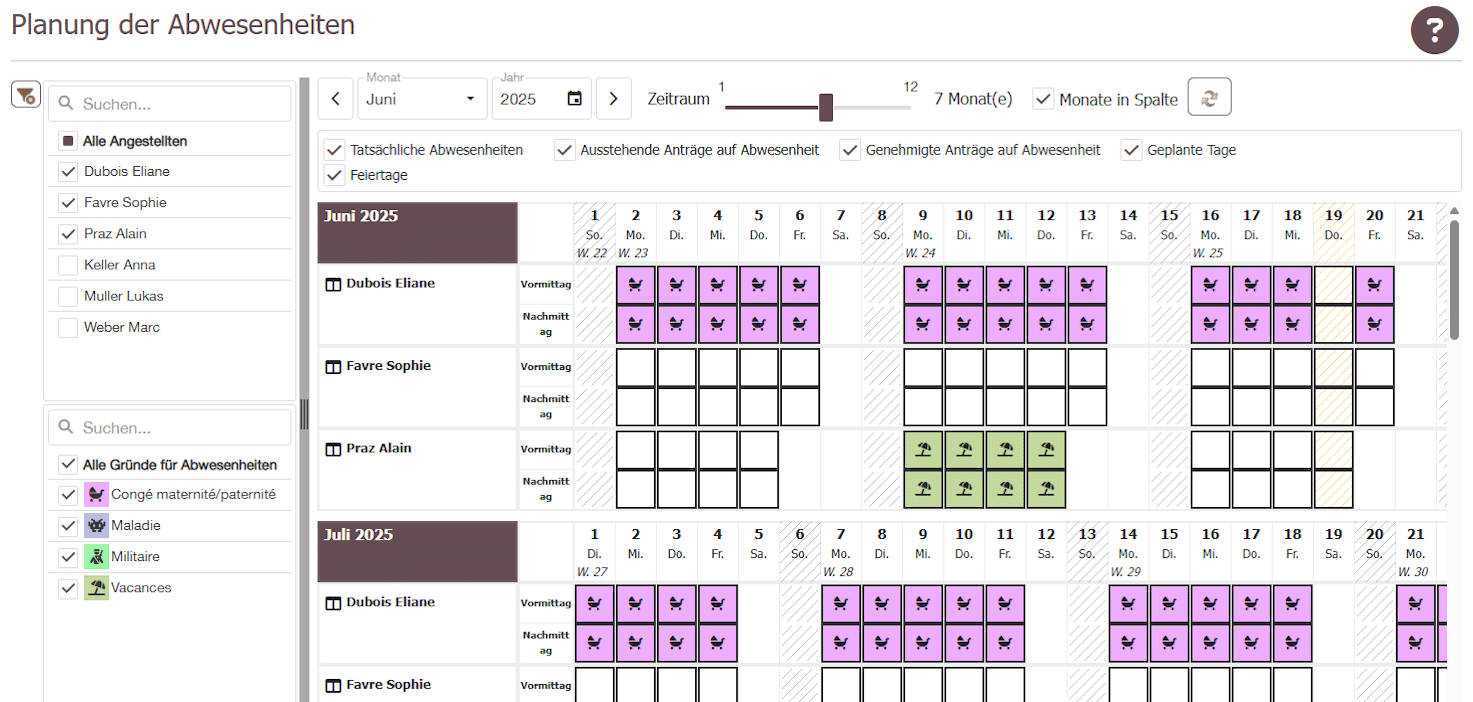 Planning absence backoffice DE